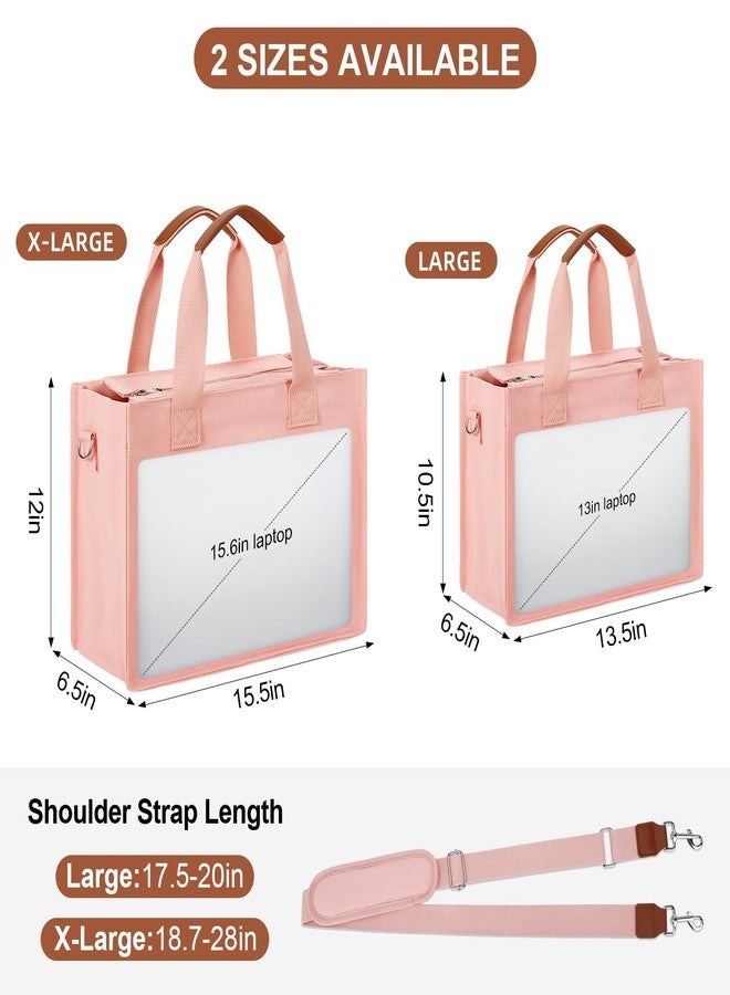 KKXIU Large Canvas Tote Bag for Women with Zipper and Compartments Crossbody Work Bible Messenger Purse Bag With Pockets, Pink, Large - Image 2