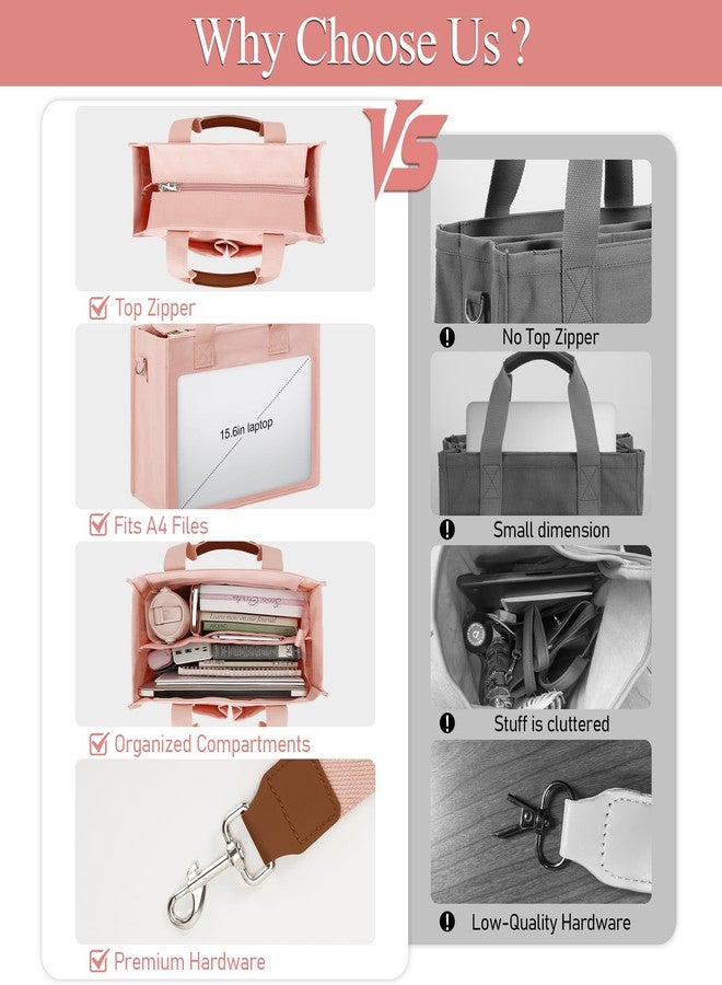 KKXIU Large Canvas Tote Bag for Women with Zipper and Compartments Crossbody Work Bible Messenger Purse Bag With Pockets, Pink, Large - Image 5