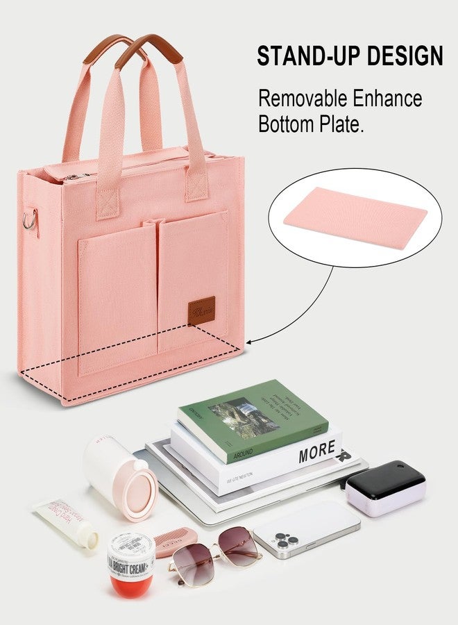 KKXIU Large Canvas Tote Bag for Women with Zipper and Compartments Crossbody Work Bible Messenger Purse Bag With Pockets, Pink, Large - Image 4