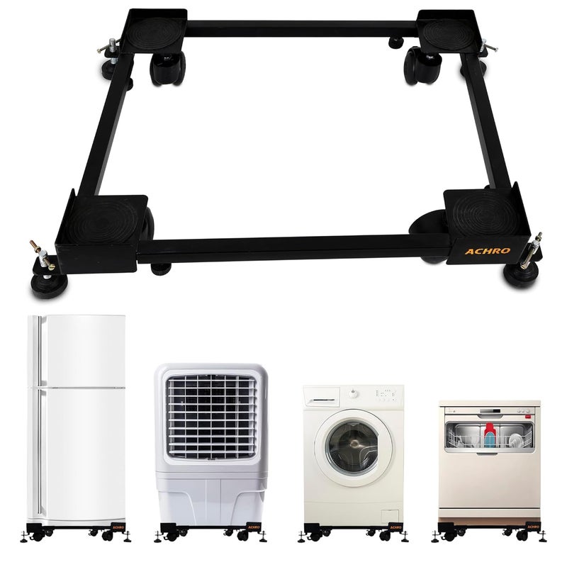 ACHRO Heavy Duty Metal Adjustable Trolley with Wheels & Anti Vibration Grips -Front or Top Load Washing Machine, Fridge, Dishwasher Stand, Air Cooler and ETC (Stands Upto 180 KG) - Image 1