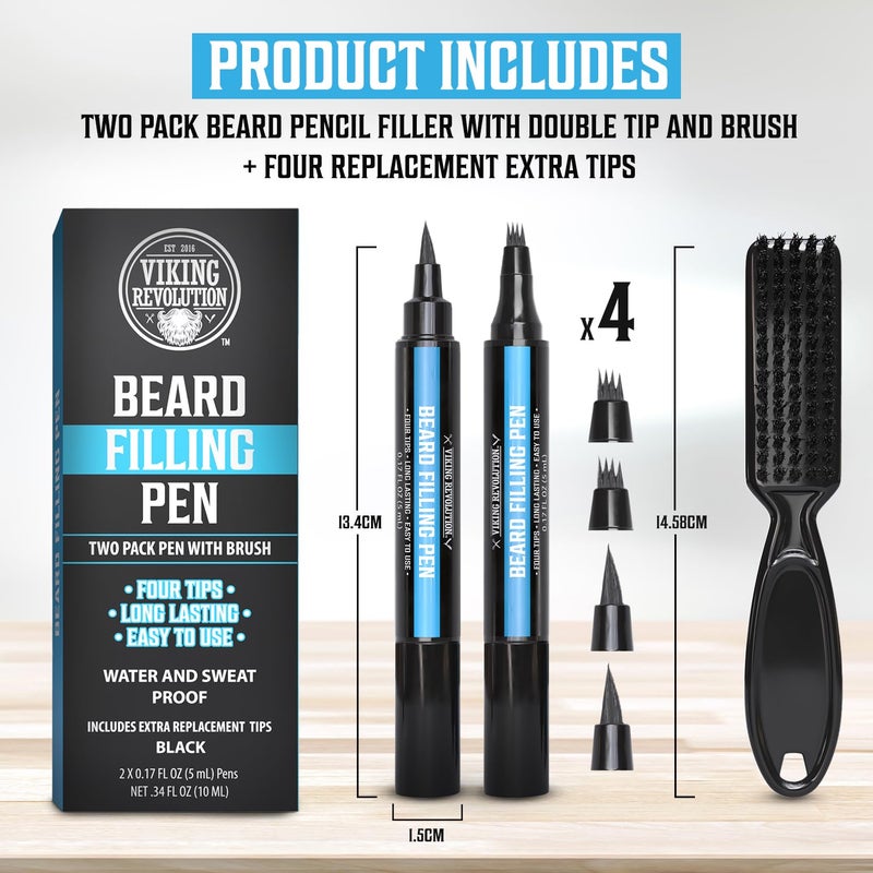 Viking Revolution Beard Pen (2 Pack) - Black Beard Pencil Filler for Men Lapiz para Barba de Hombre - Beard Filler for Men Waterproof Beard Filling Pen Kit - Long Lasting Beard Filler Pen with Brush - Image 4