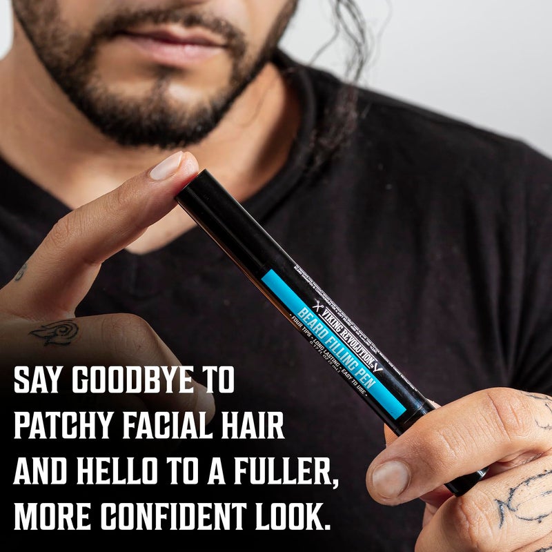 Viking Revolution Beard Pen (2 Pack) - Black Beard Pencil Filler for Men Lapiz para Barba de Hombre - Beard Filler for Men Waterproof Beard Filling Pen Kit - Long Lasting Beard Filler Pen with Brush - Image 2