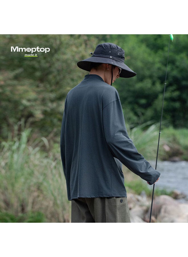 Mmoptop Men'S Quick Dry Outdoor Sports T-Shirt Spring Autumn Mountain Climbing Sunscreen Loose Top 90268 Obsidian Black 2Xl - Image 3