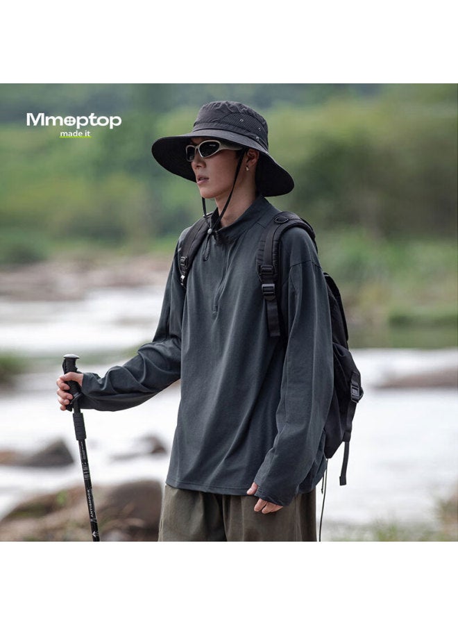 Mmoptop Men'S Quick Dry Outdoor Sports T-Shirt Spring Autumn Mountain Climbing Sunscreen Loose Top 90268 Obsidian Black 2Xl - Image 5