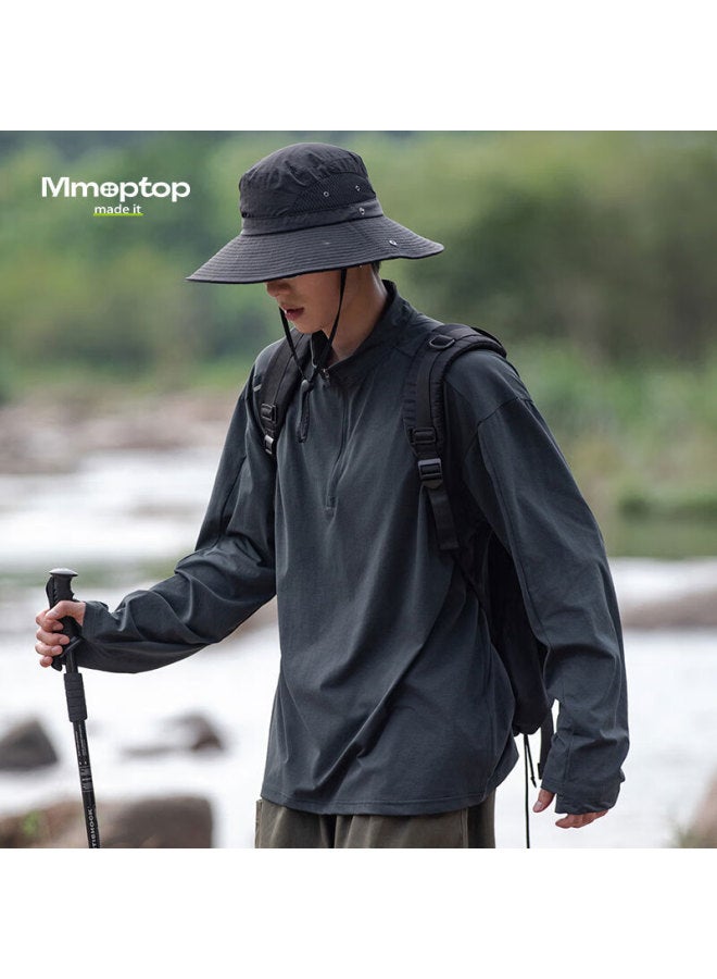 Mmoptop Men'S Quick Dry Outdoor Sports T-Shirt Spring Autumn Mountain Climbing Sunscreen Loose Top 90268 Obsidian Black 2Xl - Image 4