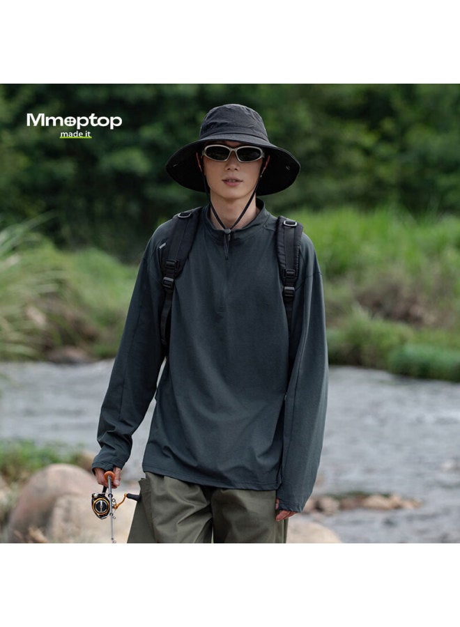 Mmoptop Men'S Quick Dry Outdoor Sports T-Shirt Spring Autumn Mountain Climbing Sunscreen Loose Top 90268 Obsidian Black 2Xl - Image 2