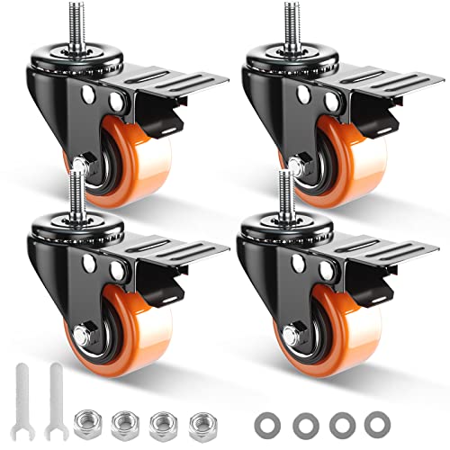 YUPEZOP 2 Inch Caster Wheels, Threaded Stem Casters Set of 4 Heavy Duty, 1/2"-13 x 1 (Screw Diameter 1/2", Stem Length 1"), Safety Dual Locking Industrial Castors, Wheels for Cart, Furniture - Image 1