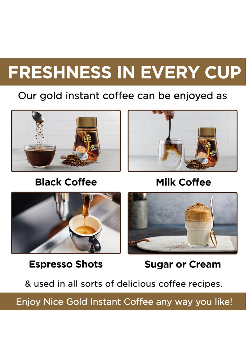 NICE - Nice Instant Gold And Classic Coffee Rich Aroma and Smooth Taste Instant Coffee Powder-Bundle of Classic100g and Gold 200g Delicious and Convenient Freeze Dried Coffee Roasted Coffee in Airtight Glass - Image 1