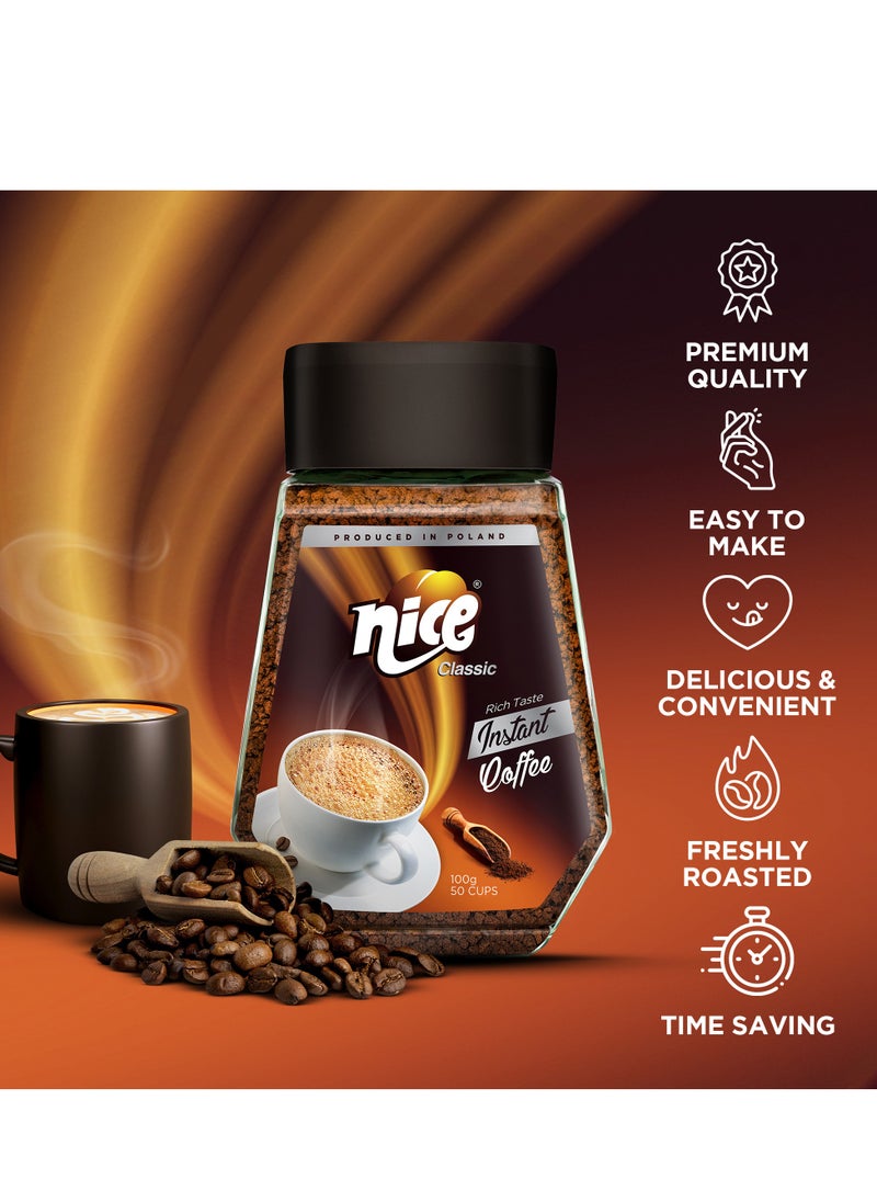 NICE - Nice Instant Gold And Classic Coffee Rich Aroma and Smooth Taste Instant Coffee Powder-Bundle of Classic100g and Gold 200g Delicious and Convenient Freeze Dried Coffee Roasted Coffee in Airtight Glass - Image 1