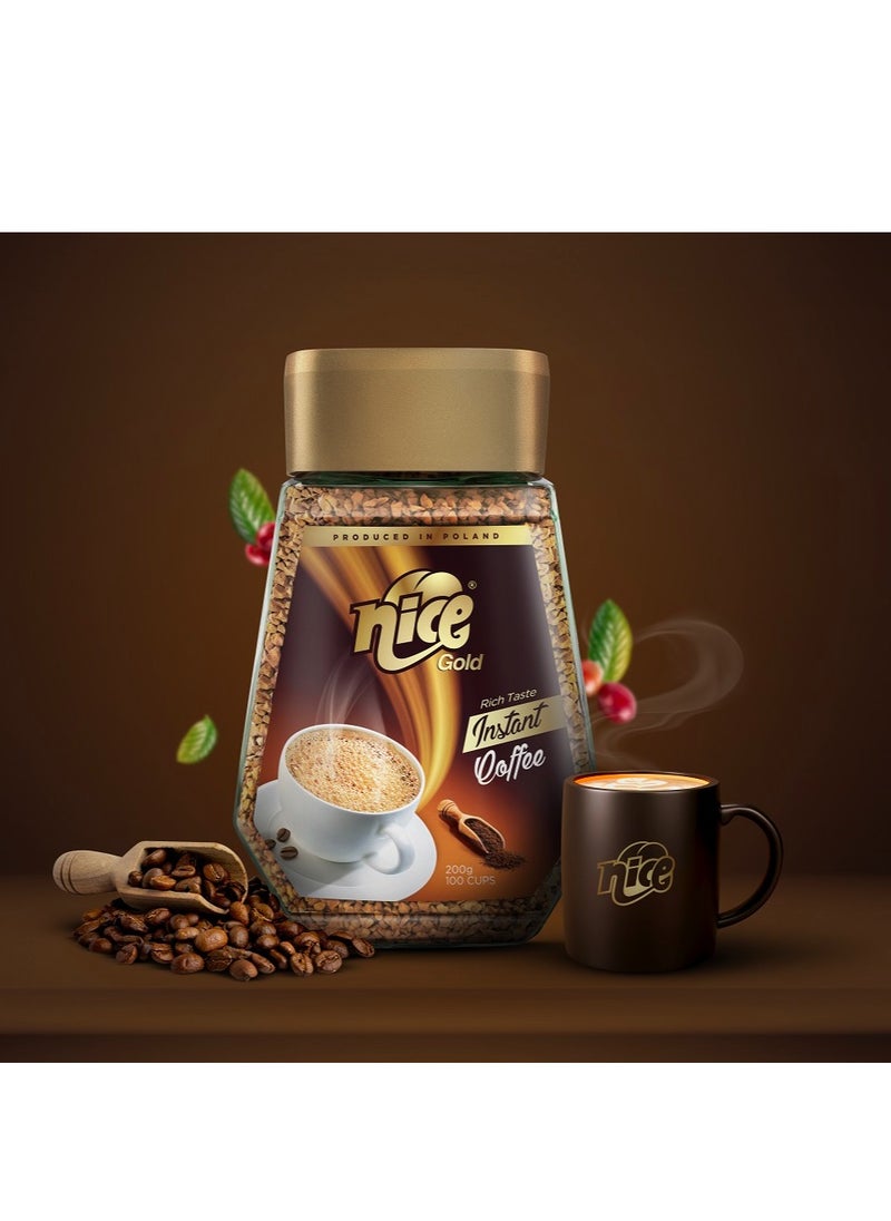 NICE - Nice Instant Gold And Classic Coffee Rich Aroma and Smooth Taste Instant Coffee Powder-Bundle of Classic100g and Gold 200g Delicious and Convenient Freeze Dried Coffee Roasted Coffee in Airtight Glass - Image 1