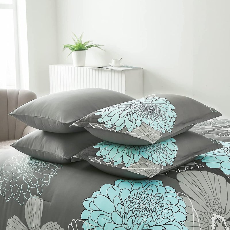 Yiran California King Comforter Set Grey Floral Comforter for All Season Cal King Soft Microfiber Bedding Set,7 Pieces,104"x96" - Image 5