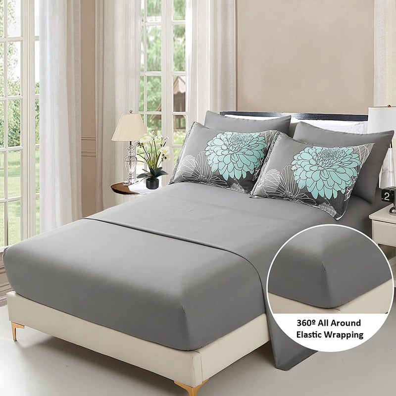 Yiran California King Comforter Set Grey Floral Comforter for All Season Cal King Soft Microfiber Bedding Set,7 Pieces,104"x96" - Image 4