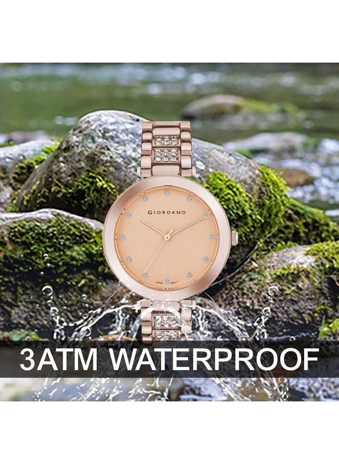 GIORDANO Giordano Eleganza Collection Analog Watch for Women with Color Variant, and Crystal Studded Metal Strap to Complement Your Look, Gift for Women - A2037  - Image 3