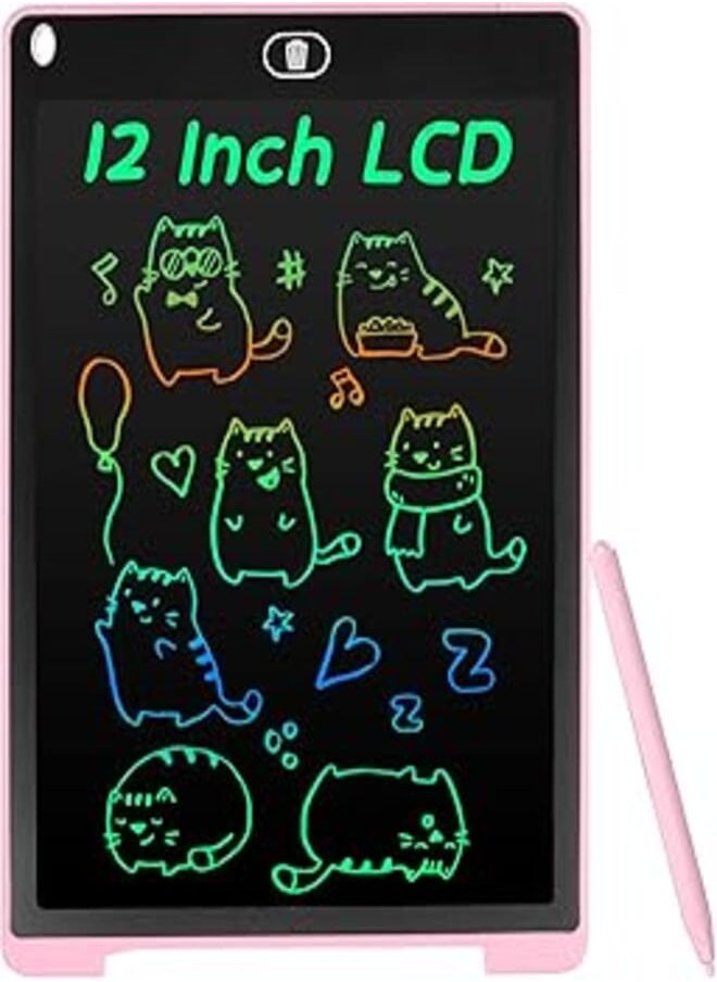 Coolzon Coolzon Colorful LCD Writing Tablet 12 Inch Drawing Graphic Tablet for Children, Portable Erasable Drawing Board, Digital Drawing Board Educational Toy for Boys Girls, Pink 