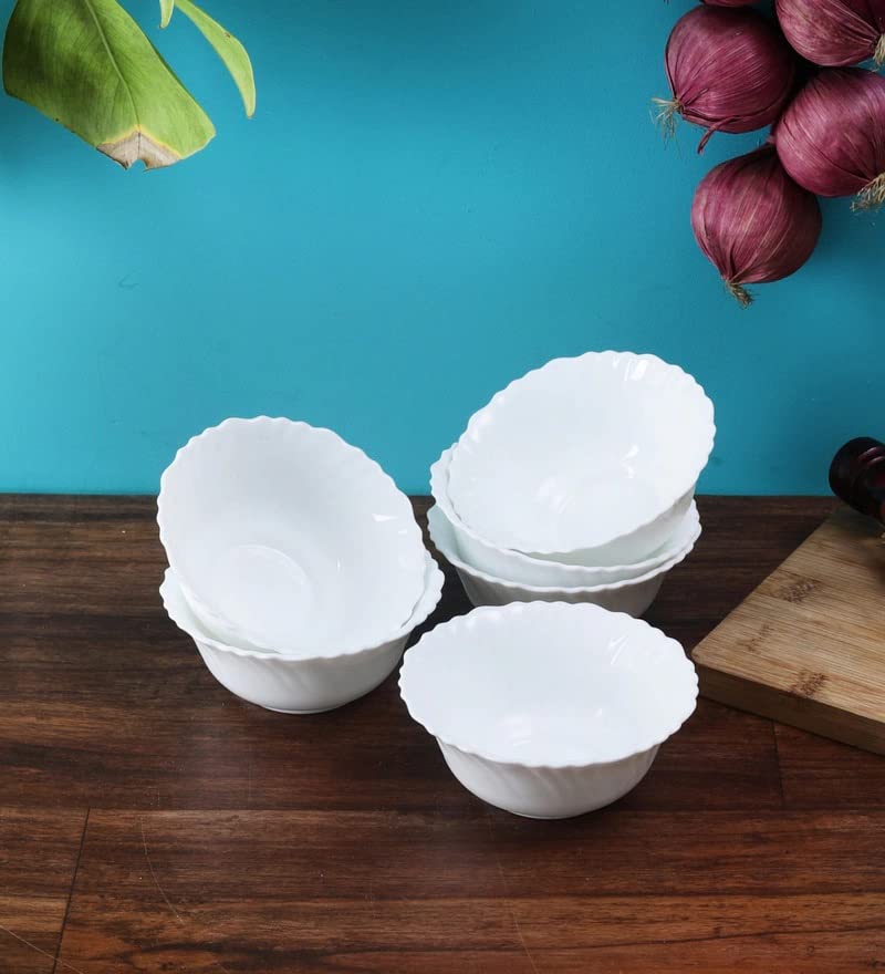Crocera India Fluted Dinner Set 18 PcsPlain Super WhiteMicrowave Dishwasher Safe OpalGlass - Image 3