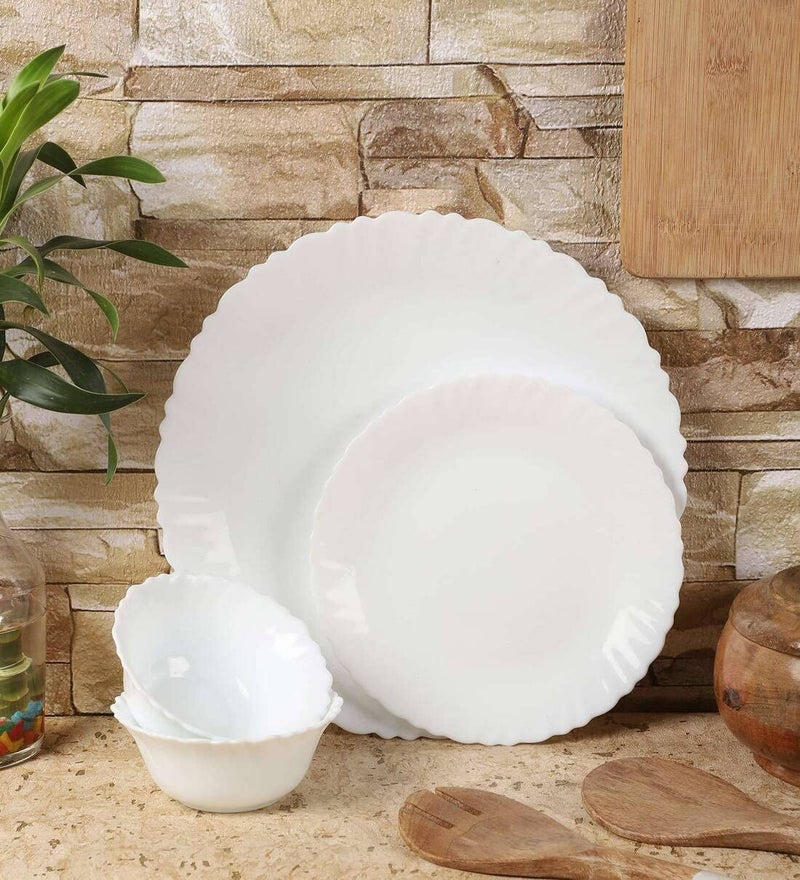 Crocera India Fluted Dinner Set 18 PcsPlain Super WhiteMicrowave Dishwasher Safe OpalGlass - Image 1