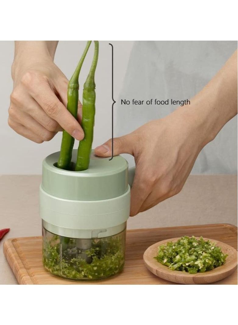 ELTRAZONE 4 in 1 Handheld Electric Vegetable Cutter Set Vegetable Cutter Mini Wireless Electric Garlic Mud Masher for Garlic Pepper Chili Onion Celery Ginger Meat with Brush  - Image 4