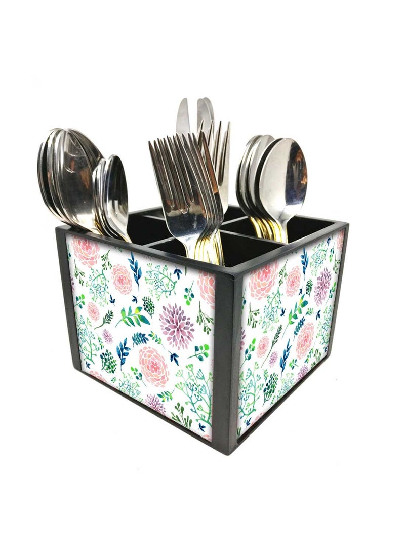 Nutcase Nutcase Designer Cutlery Stand Holder Silverware CaddySpoons Forks Knives Organizer for Dining Table kitchen W575 x H 425 x L55SPOONS NOT INCLUDED Cute Flowers  - Image 1