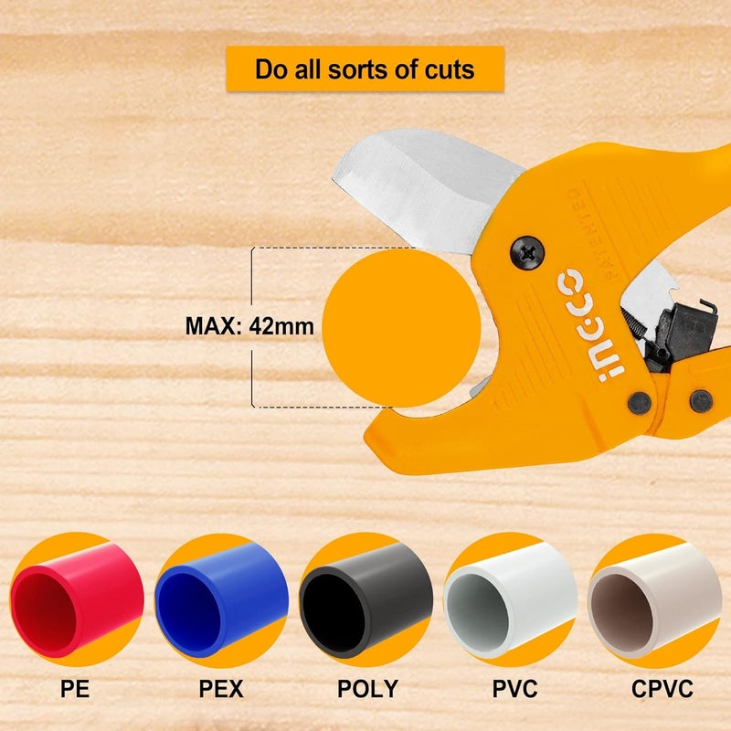 INGCO INGCO PVC Pipe Cutter 342mm INGCO Heavy Duty Plastic Pipe Cutter4CR13 Tube Cutter New Unique Handle Design OneHand Fast Pipe Cutting Tool for PVC PPR PE PEX Pipe and Other Plastic Pipe - Image 5