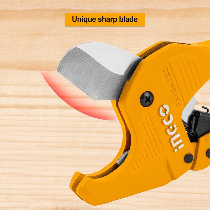 INGCO INGCO PVC Pipe Cutter 342mm INGCO Heavy Duty Plastic Pipe Cutter4CR13 Tube Cutter New Unique Handle Design OneHand Fast Pipe Cutting Tool for PVC PPR PE PEX Pipe and Other Plastic Pipe - Image 2