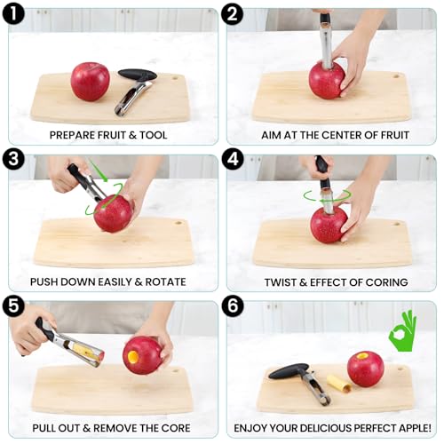 SCHVUBENR Premium Apple Corer Tool - Easy to Use and Clean - Sturdy Apple Core Remover with Sharp Serrature - Stainless Steel Corers for Apple and Pear - Core Fruits with Ease(Black) - Image 4
