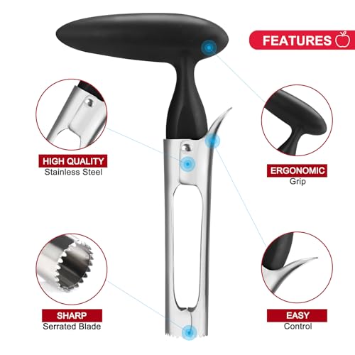 SCHVUBENR Premium Apple Corer Tool - Easy to Use and Clean - Sturdy Apple Core Remover with Sharp Serrature - Stainless Steel Corers for Apple and Pear - Core Fruits with Ease(Black) - Image 3