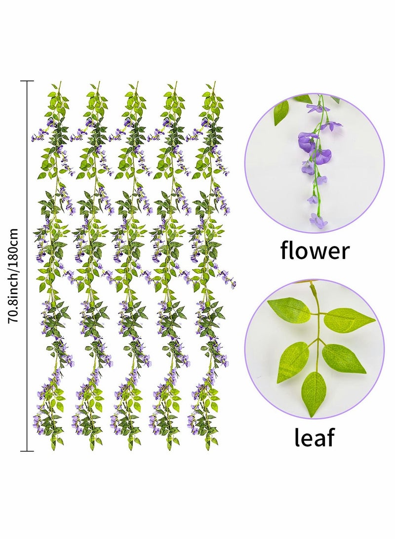 Excefore Artificial Wisteria Vine Garland, Decorative Artificial Flora Plants, Fake Flowers Hanging Garland Arts For Ceremony Party Home Wedding Wall Panel Decoration5 x 6FT  (Lilac)  5 PCS - Image 2