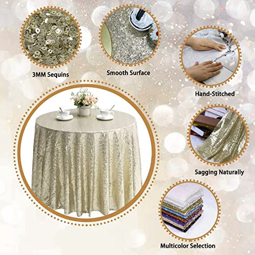 TCBESTO Sparkly Champagne Gold Sequin Tablecloth Rectangle 60" x 102" Glitter Table Cover Metallic Sequence Table Clothes for Birthday Party Baby Shower Wedding - Image 3