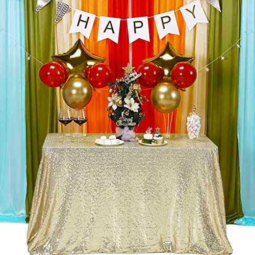 TCBESTO Sparkly Champagne Gold Sequin Tablecloth Rectangle 60" x 102" Glitter Table Cover Metallic Sequence Table Clothes for Birthday Party Baby Shower Wedding - Image 1