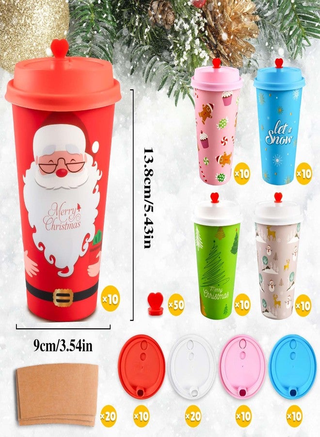 CUPLOOV 50 Pack Christmas Hot Coffee Cups with Lids & Sleeves, 16 Oz Disposable Paper Cups Xmas To Go Coffee Cups With Lids for Hot Cold Drinks Christmas Holiday Winter Party Supplies - Image 2