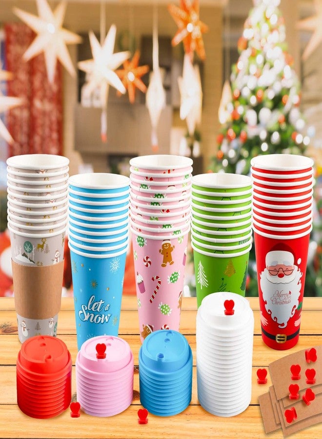 CUPLOOV 50 Pack Christmas Hot Coffee Cups with Lids & Sleeves, 16 Oz Disposable Paper Cups Xmas To Go Coffee Cups With Lids for Hot Cold Drinks Christmas Holiday Winter Party Supplies - Image 5