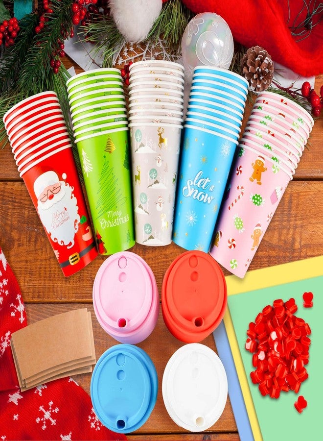 CUPLOOV 50 Pack Christmas Hot Coffee Cups with Lids & Sleeves, 16 Oz Disposable Paper Cups Xmas To Go Coffee Cups With Lids for Hot Cold Drinks Christmas Holiday Winter Party Supplies - Image 4