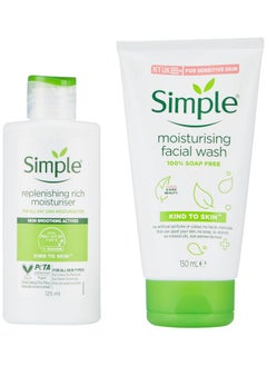 simple Kind To Skin Replenishing Rich Moisturiser Face Cream For All Skin Types Sensitive Skin 125 Ml & Moisturising Facial Wash Facewash No Soap 150 Ml  - Image 2