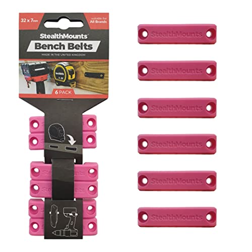 StealthMounts Bench Belt - Universal Tool Holder | Tool Holster Set - 6 Pack | Perfect Tool Hanger Storage Dock for Power Tools, Tape Measures and Belt Clips (Pink) - Image 1