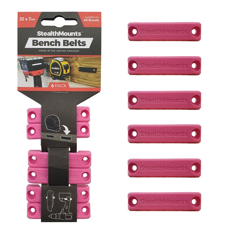 StealthMounts Bench Belt - Universal Tool Holder | Tool Holster Set - 6 Pack | Perfect Tool Hanger Storage Dock for Power Tools, Tape Measures and Belt Clips (Pink) - Image 4