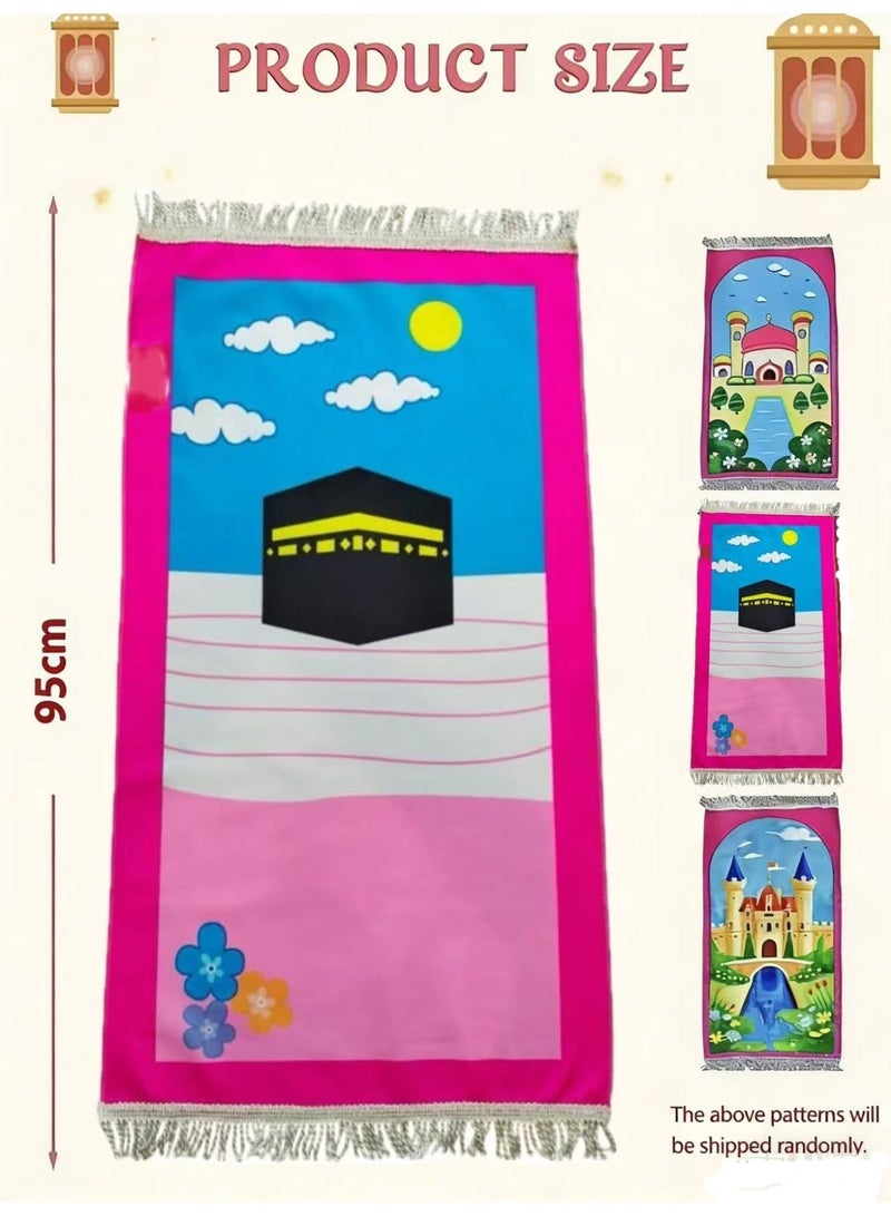 طقم سجاد صلاة للأطفال مكون من 5 قطع، سجادة صلاة إسلامية قابلة للطي مع مسبحة، وعداد للمسبحة، وغيرها، بنقوش إسلامية، سجادة صلاة إسلامية مبطنة وناعمة، هدية للمسلمين في رمضان، والعيد، والحج (بنات) - Image 5