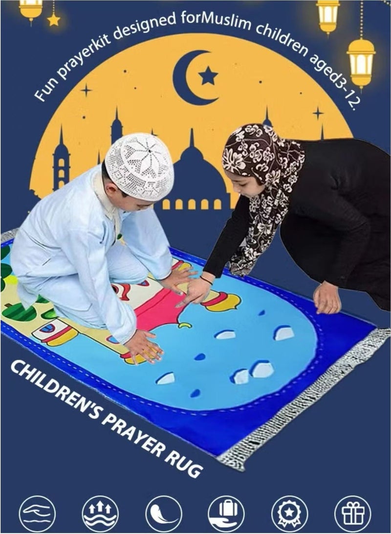 طقم سجاد صلاة للأطفال مكون من 5 قطع، سجادة صلاة إسلامية قابلة للطي مع مسبحة، وعداد للمسبحة، وغيرها، بنقوش إسلامية، سجادة صلاة إسلامية مبطنة وناعمة، هدية للمسلمين في رمضان، والعيد، والحج (بنات) - Image 4