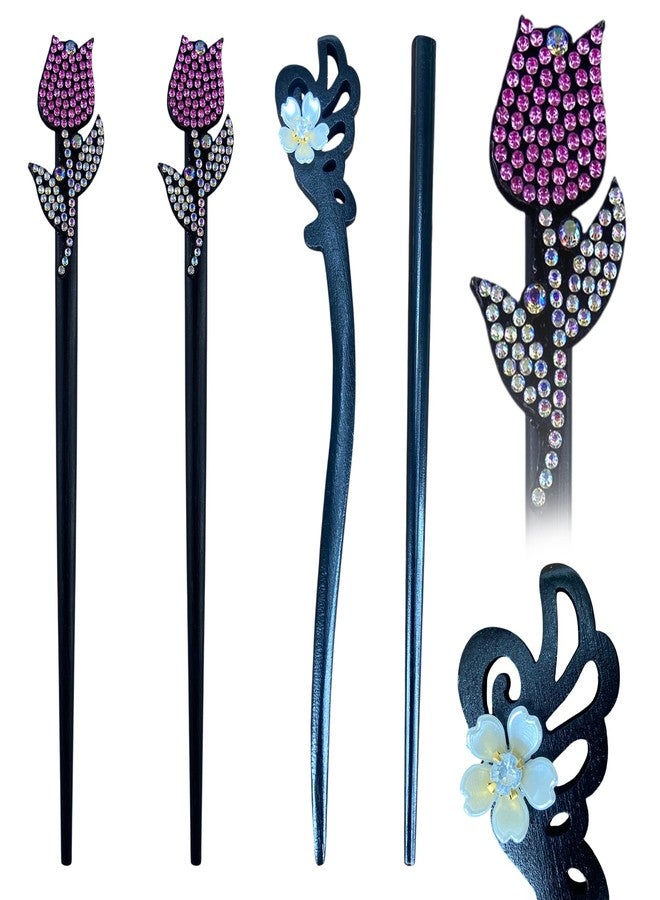 TEMPERIA (4pcs) Hair Bun Stick for Women & Girls | Chinese Juda Hair Accessories for Women for Wedding & Party | Elegant, Lightweight, Durable & Easy to Use (Black) - Image 1