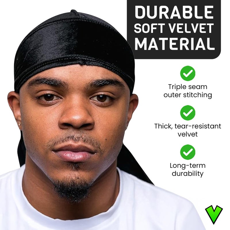 Veeta Superior Velvet Durag - Soft Velvet Durags for Men & Women, Long Double Wide Straps, Silky Durag Liner, Triple Stitched - Image 5