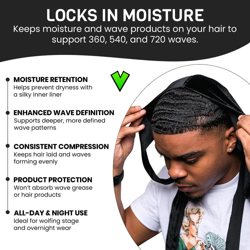 Veeta Superior Velvet Durag - Soft Velvet Durags for Men & Women, Long Double Wide Straps, Silky Durag Liner, Triple Stitched - Image 4