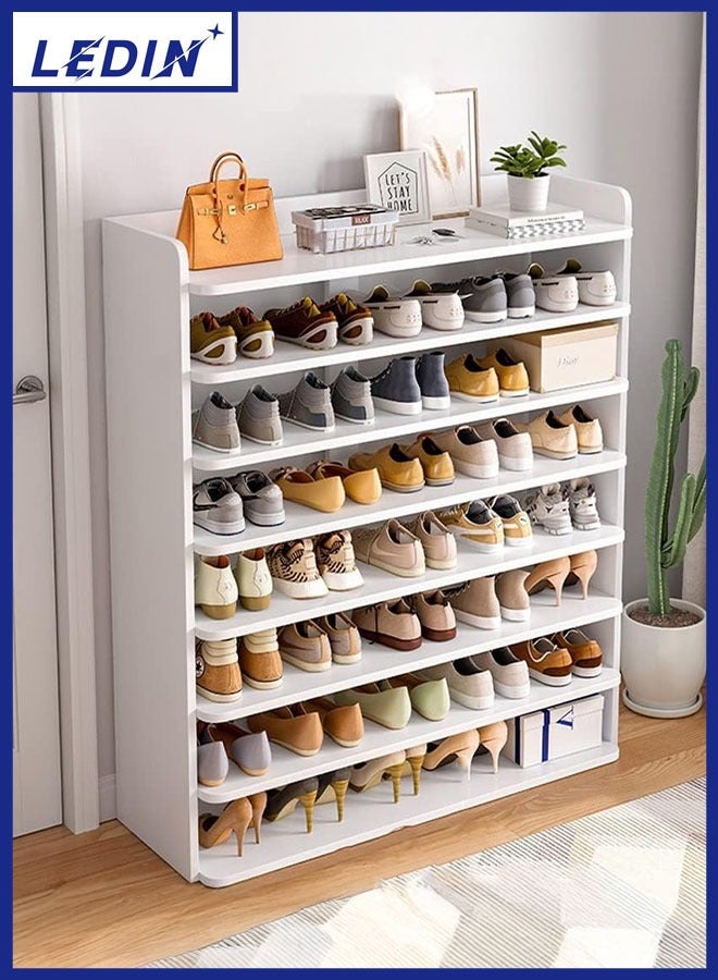 LEDIN Shoe Rack Wooden Shoes rack,Shoe Cabinet, Free Standing Entryway Shoe Tower Shelf, Multi-Function Storage Organizer Boots Storage Shelf Home Furniture Modern House Office Stand (8 Tiers White) - Image 1