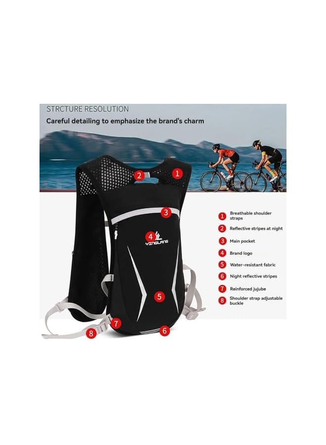 PROMASS Hydration Pack Backpack, 12L Breathable Lightweight Hydration Vest, Multi Pocket Design Running Vest with Adjustable Waistband, Reflective Chest Pack for Hiking, Trail, Cycling Race, Marathon, Black - Image 5