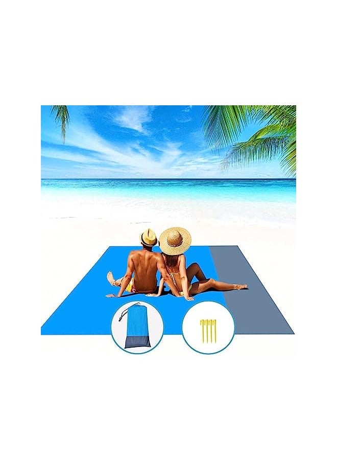 erorex Beach Blanket Sandproof, 78.7 * 55.1‘’ Extra Large Beach Mat, Big & Compact Sand Free Mat Quick Drying, Lightweight & Durable with 4 Stakes  - Image 2