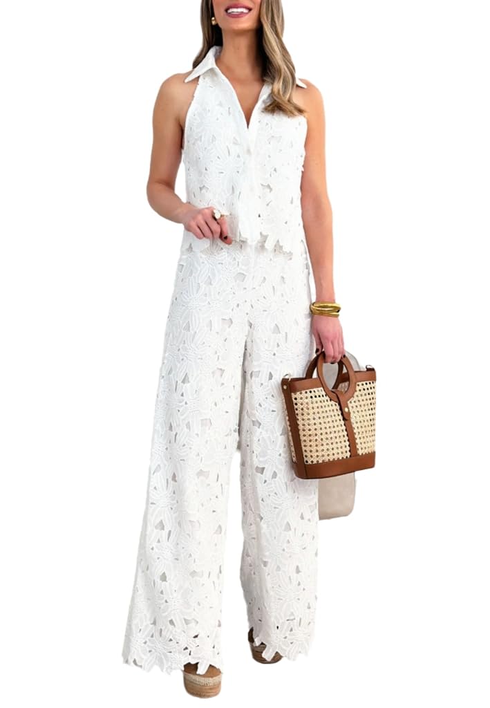NIFTRIRY 2 Piece Sets for Women Summer Tank Crop Top and Wide Leg Pants Two Piece Lounge Set for Women - Image 1