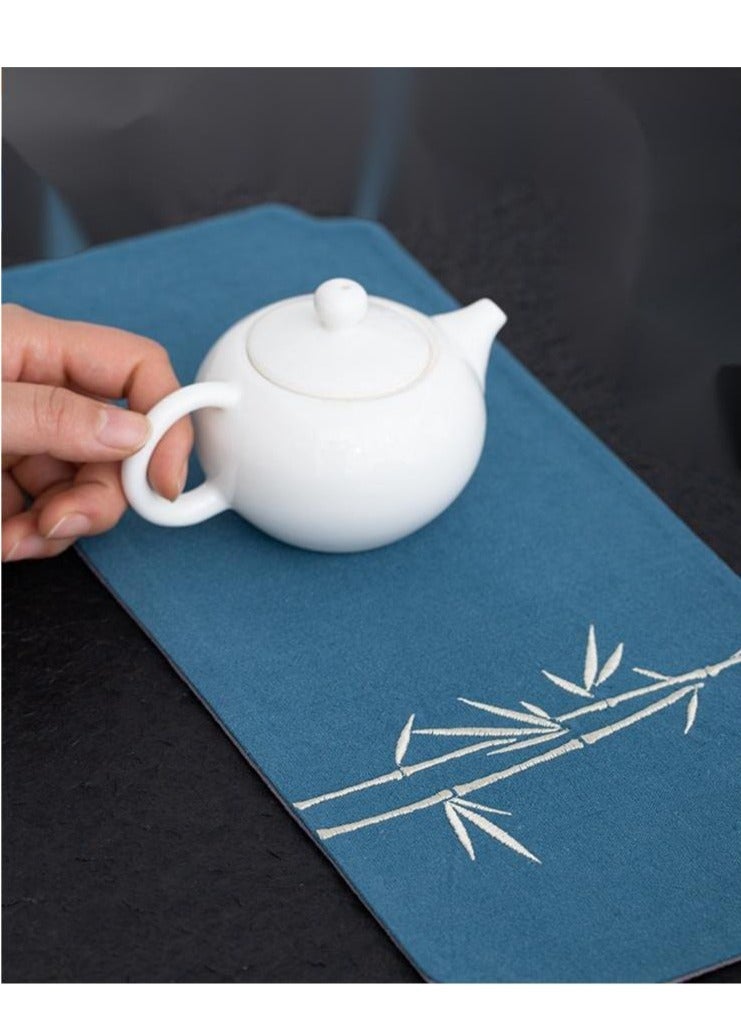 Y&D Chinese Style Cotton Linen Retro Water Absorbing Double Layer Thickened Tea Curtain Fabric Embroidered Tea Tea Curtain Fabric Art Tea Curtain  - Image 2