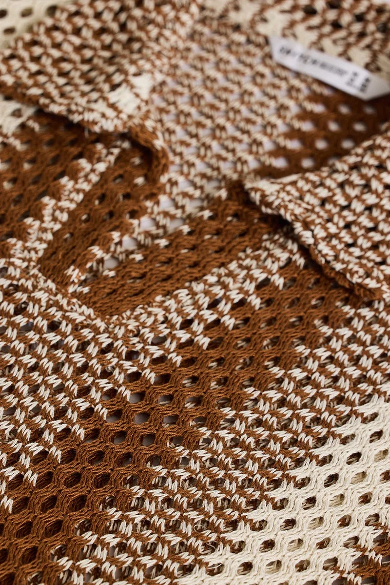 سنيتش Brown Striped Half Sleeve Boxy T-Shirt