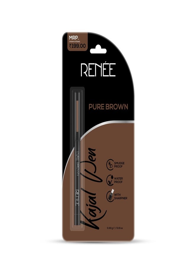 RENEE Pure Brown Kajal Pen with Sharpener |24 Hrs Stay Long Lasting Kohl Pencil |Matte Finish, Rich Color Payoff |Smudge & Water Proof with One Swipe Application Formula - 0.30gm - Image 1