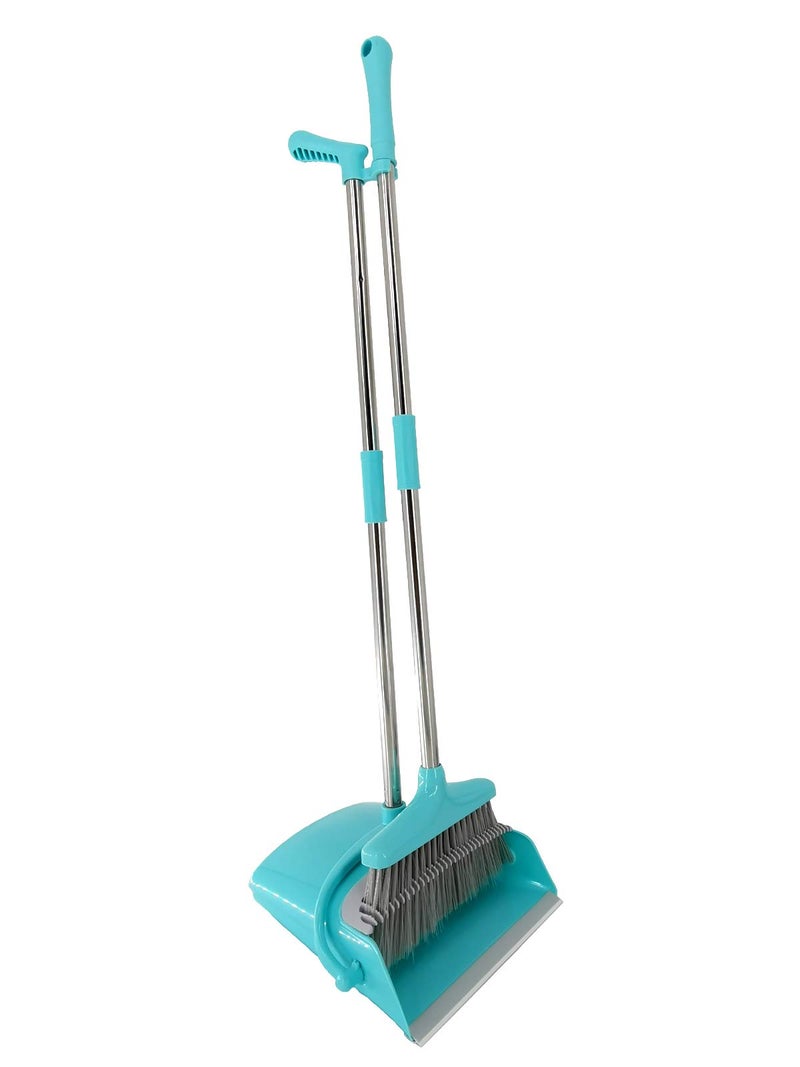 Xifando Extendable Long Handle Broom and Dustpan Set, Stainless Lightweight Upright Standing Broom and Dustpan Combo for Kitchen Lobby Office Living Room Household Indoor or Outside (Light Blue) - Image 2