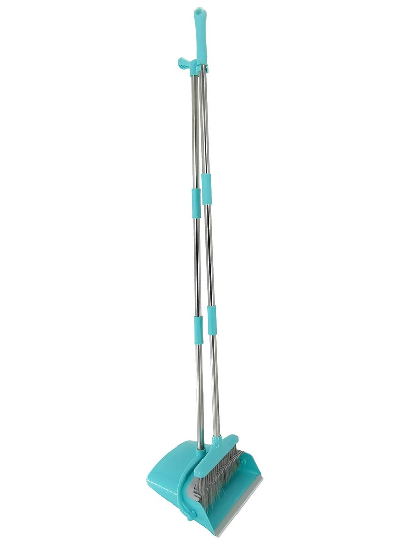 Xifando Extendable Long Handle Broom and Dustpan Set, Stainless Lightweight Upright Standing Broom and Dustpan Combo for Kitchen Lobby Office Living Room Household Indoor or Outside (Light Blue) - Image 3