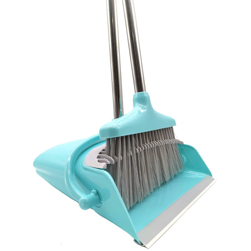 Xifando Extendable Long Handle Broom and Dustpan Set, Stainless Lightweight Upright Standing Broom and Dustpan Combo for Kitchen Lobby Office Living Room Household Indoor or Outside (Light Blue) - Image 5